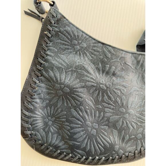 Vintage Carlo D'Santi Geanuine Leather Blue Shoulder BagTooled Leather Handbag - Picture 2 of 16